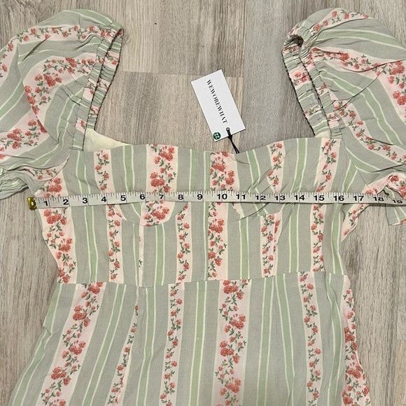 NWT WeWoreWhat Green Pink Floral Vertical Stripe Puff Sleeve Midi Dress Size 12 - Picture 3 of 10